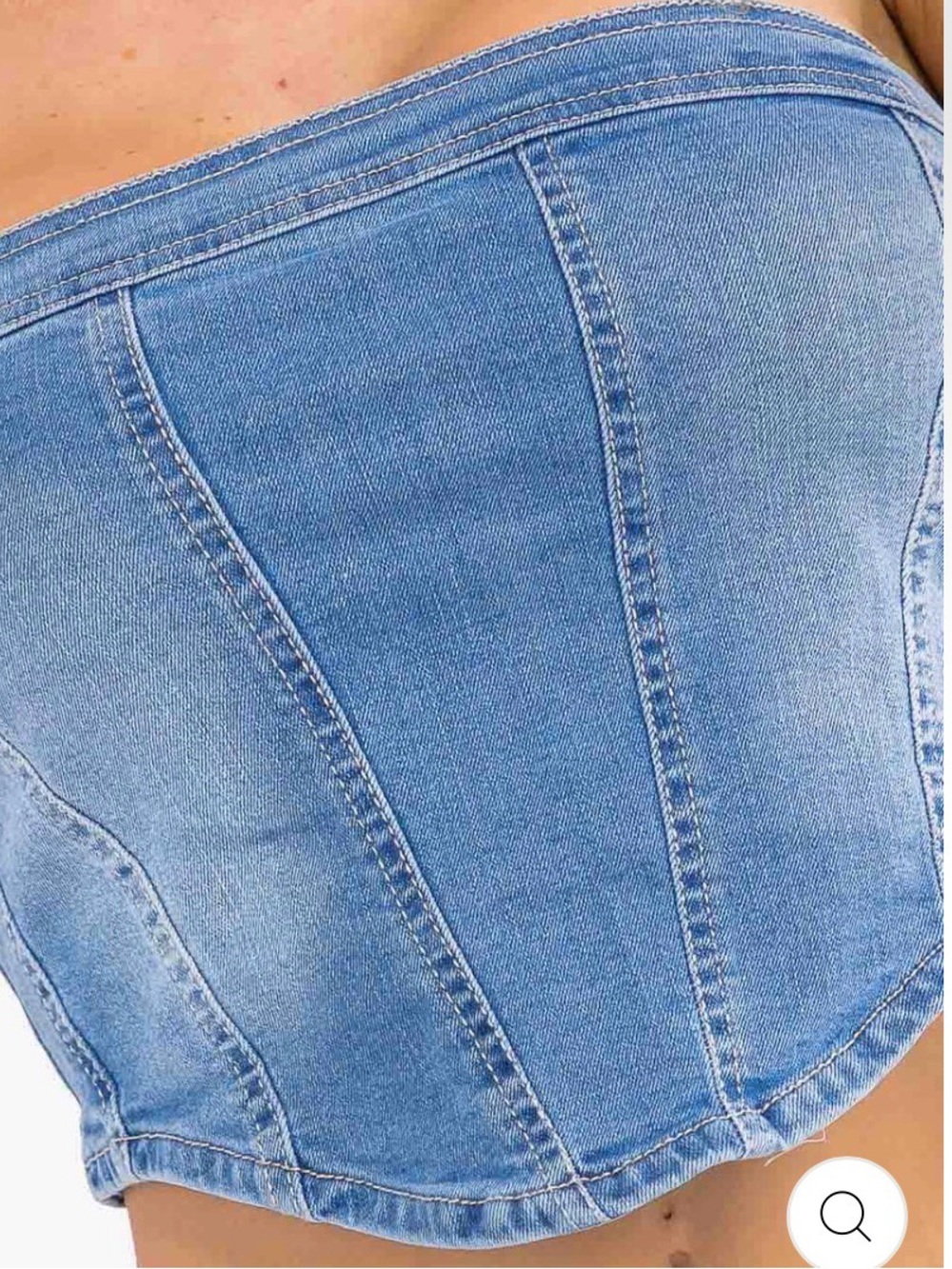 Love Tree Blue Denim Strapless Corset Crop Top - Picture 3 of 8